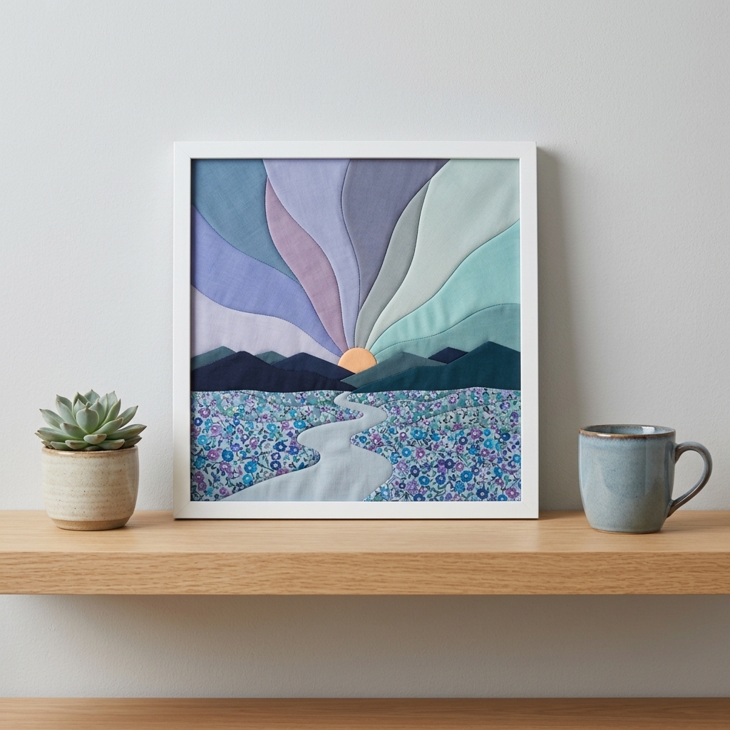 Kinusaiga sunrise made with cool ocean-toned quilting cottons